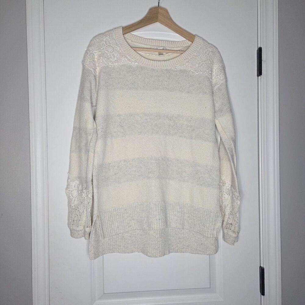 Lauren Conrad Runway Womens Sweater Striped Size Large Lace Accents